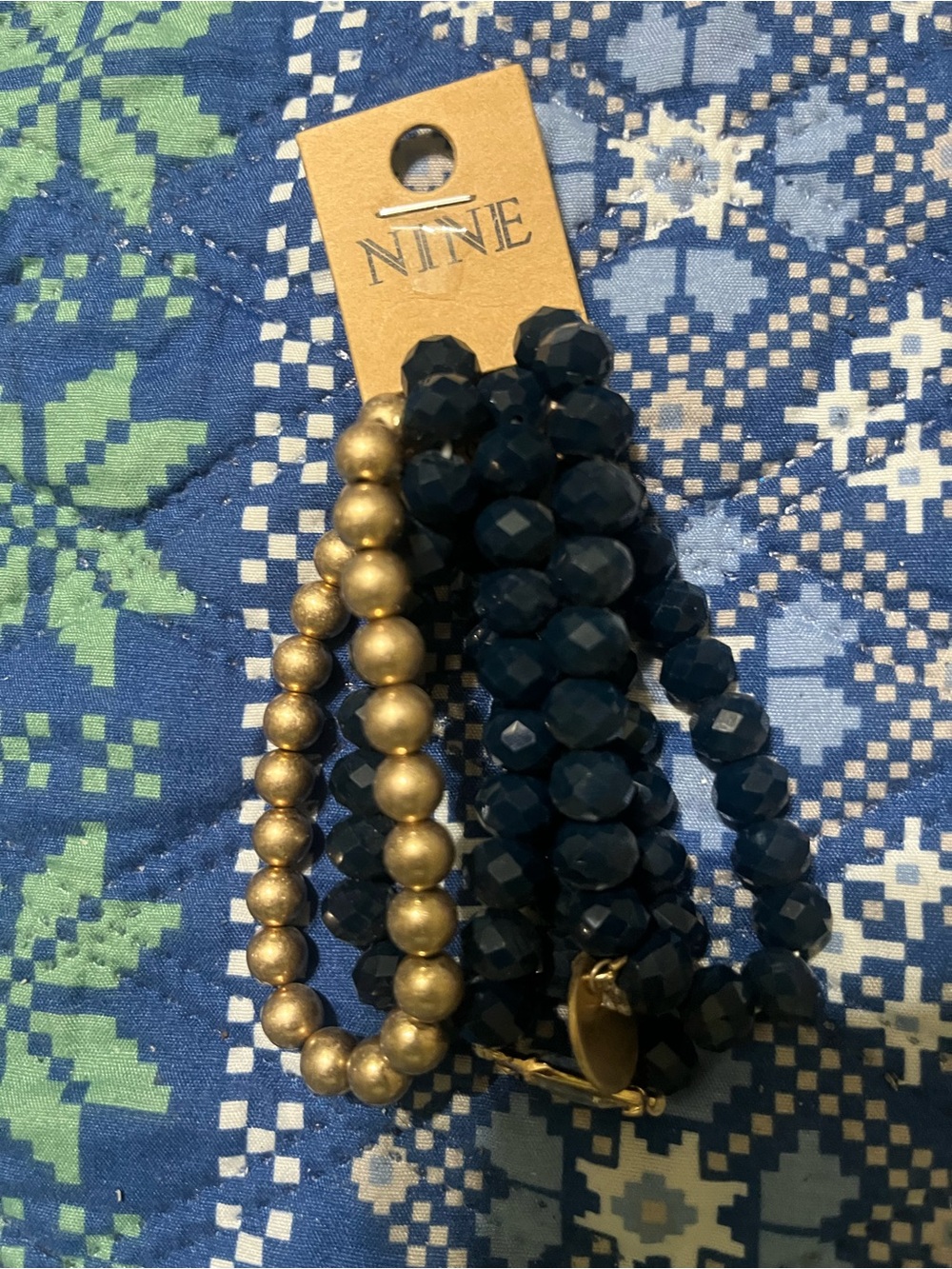 Nine & Co. Navy Blue and Gold Beaded Stretch Bracelet Set